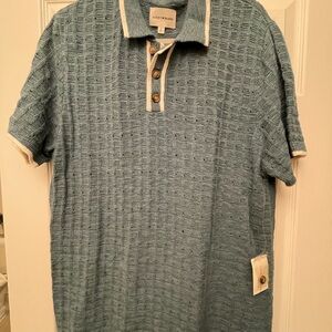 Lucky Brand Textured Polo in Blue and White